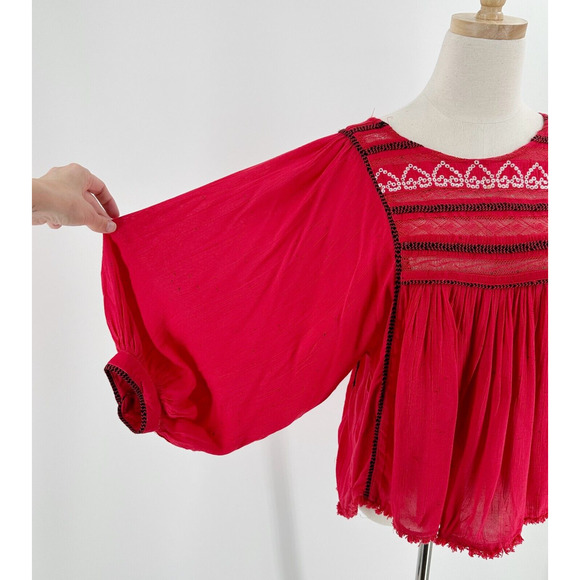 Free People Womens Peasant Blouse Size Small Boho Relaxed Hippie Lightweight - Picture 4 of 10